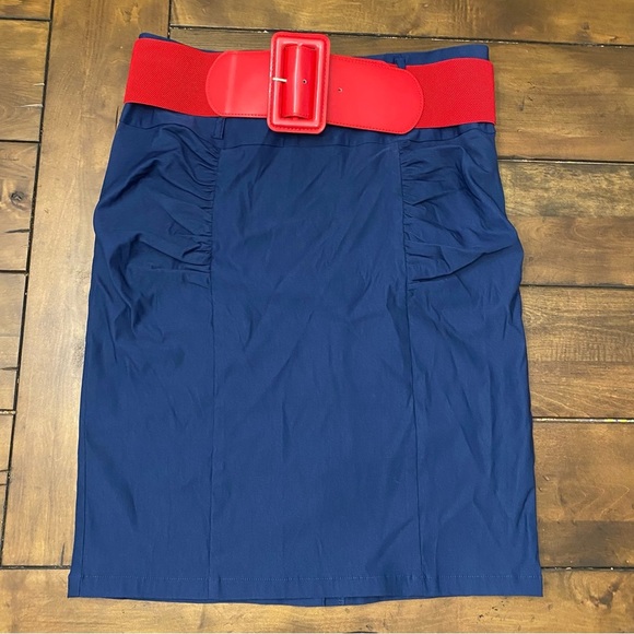 belle poque Dresses & Skirts - Belle Poque Elegant Retro Navy Blue Pencil Skirt with Red Belt 2XL NWT plus size